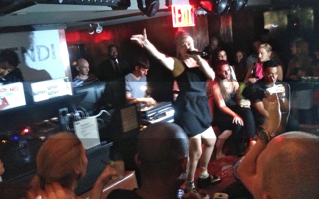 Mark Ronson DJ's as Amanda Warner of MNDR performs BANG BANG BANG at Manhattan Magazine x Fendi Party