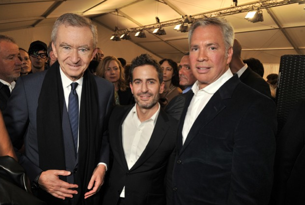 Bernard Arnault, Marc Jacobs and Robert Duffy backstage at the Louis Vuitton spring 2014 show. Photo By Courtesy Photo