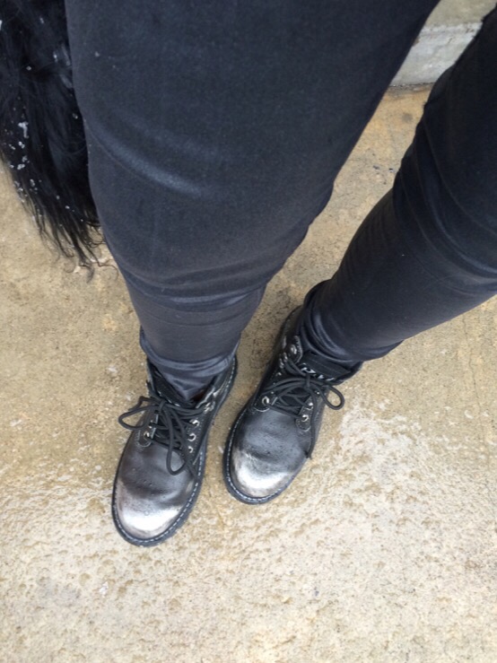 cat footwear black silver boot